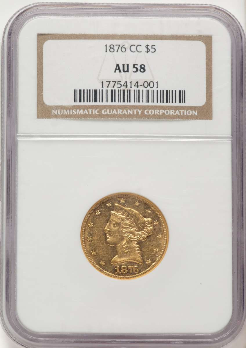 1876-CC $5 Gold Liberty NGC AU58 coin front image