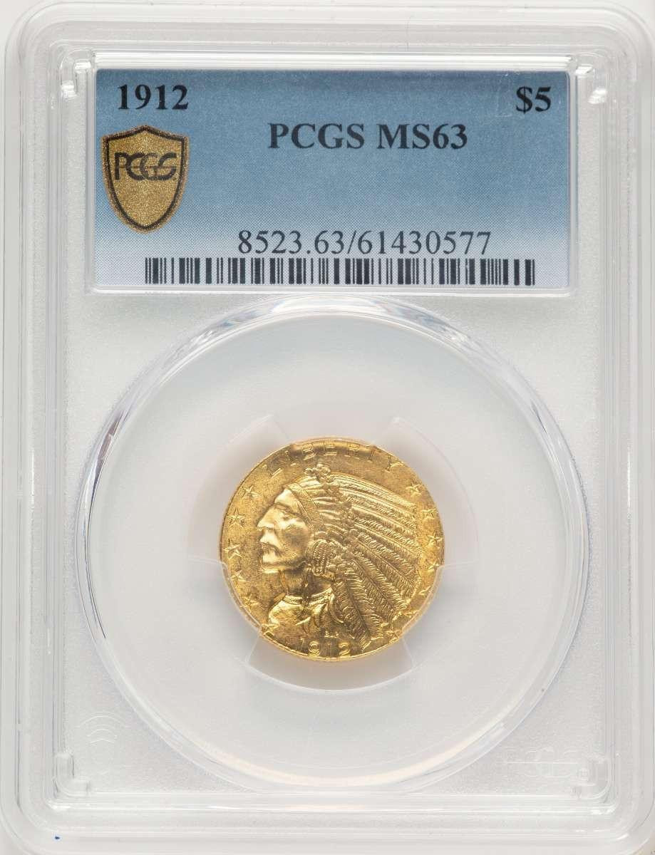 Bullionshark 1912 $5 Indian Gold Half Eagle Coin PCGS MS63 - HAT788141045 