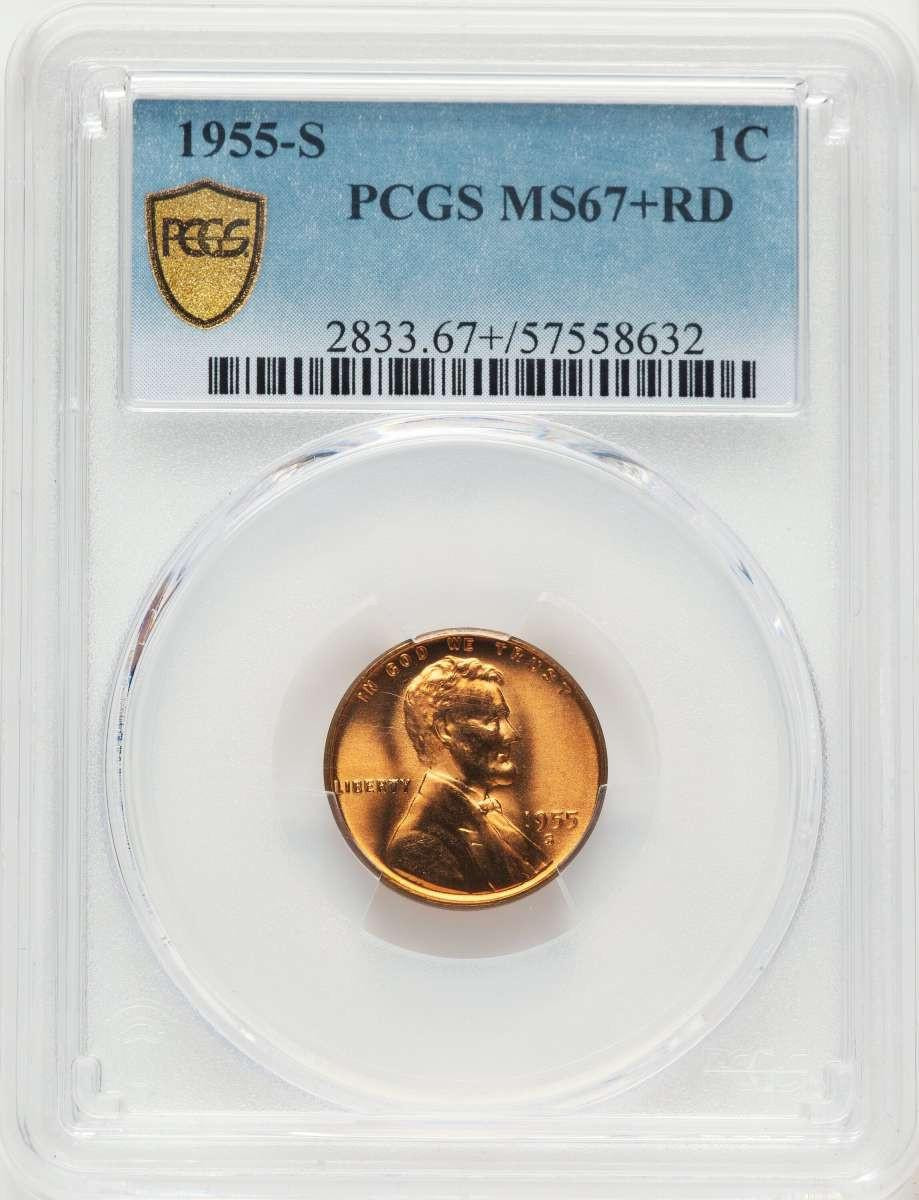 Bullionshark 1955-S 1C Lincoln Cent Coin PCGS MS67  +    RD - HAT508388042 