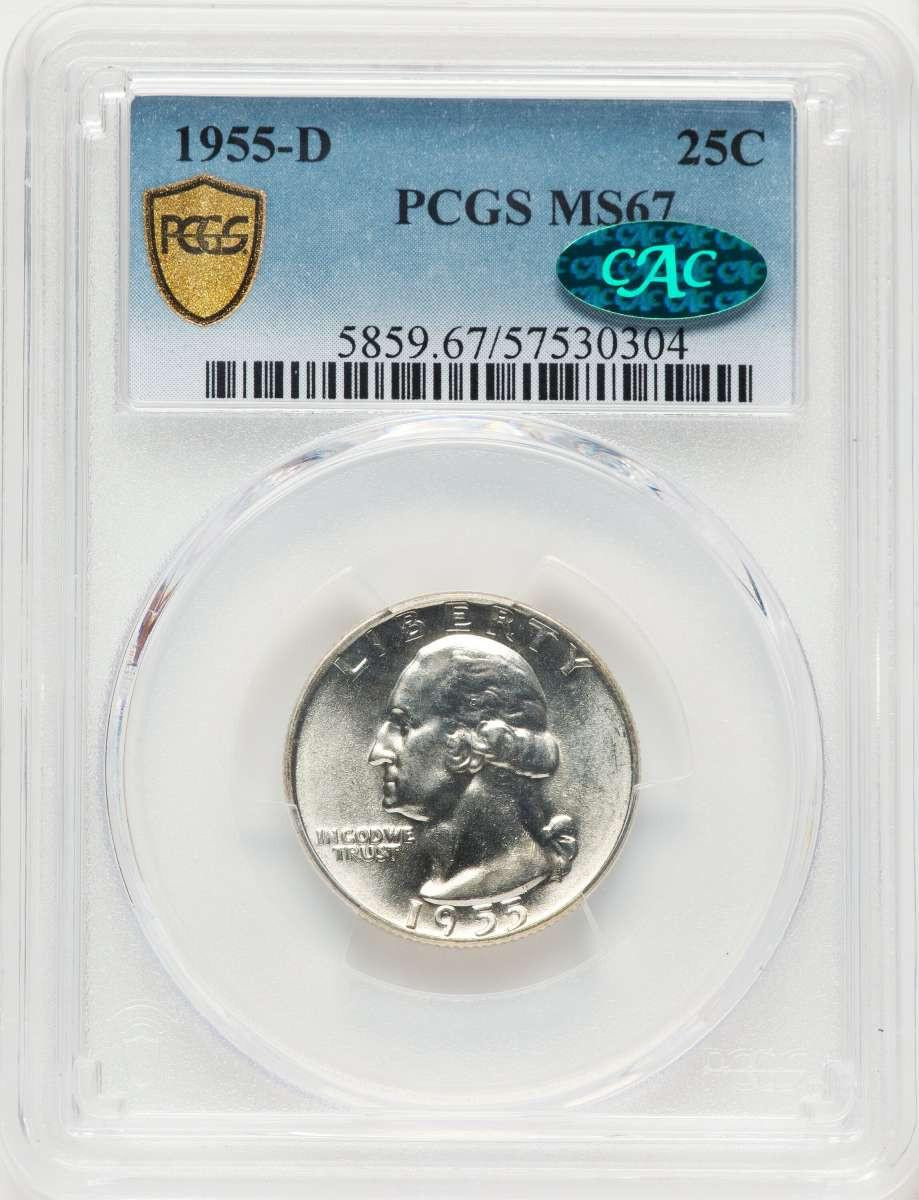 Bullionshark 1955-D 25C Washington Quarter Coin PCGS MS67  CAC - HAT525080003 