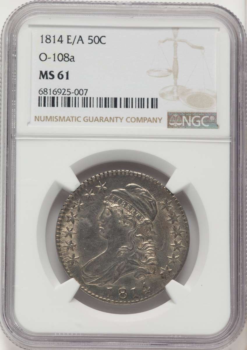 1814 50C Bust Half Dollar Coin NGC MS61   E Over A in STATES - O-108a - R.1 coin front image