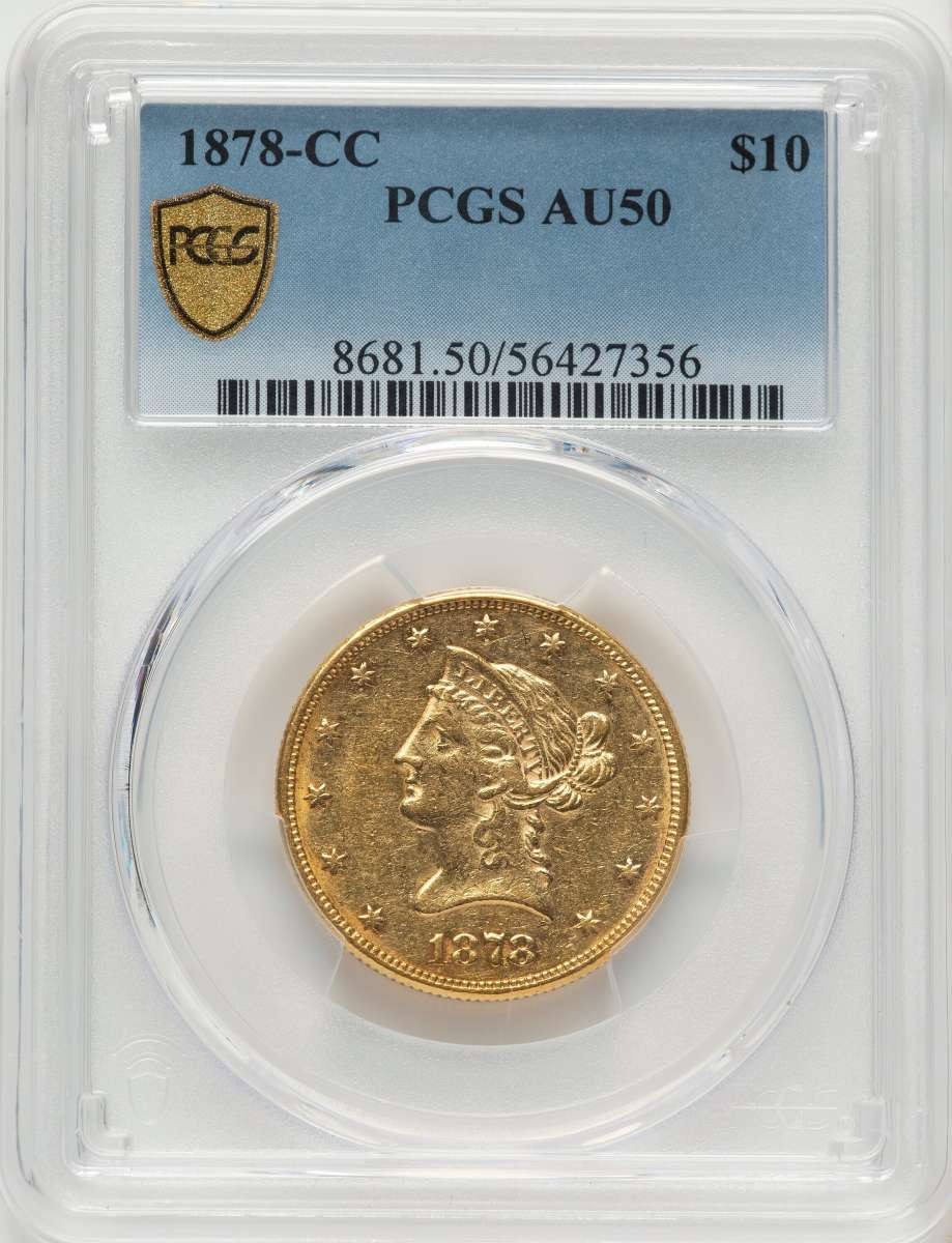 1878-CC $10 Gold Liberty PCGS AU50 coin front image