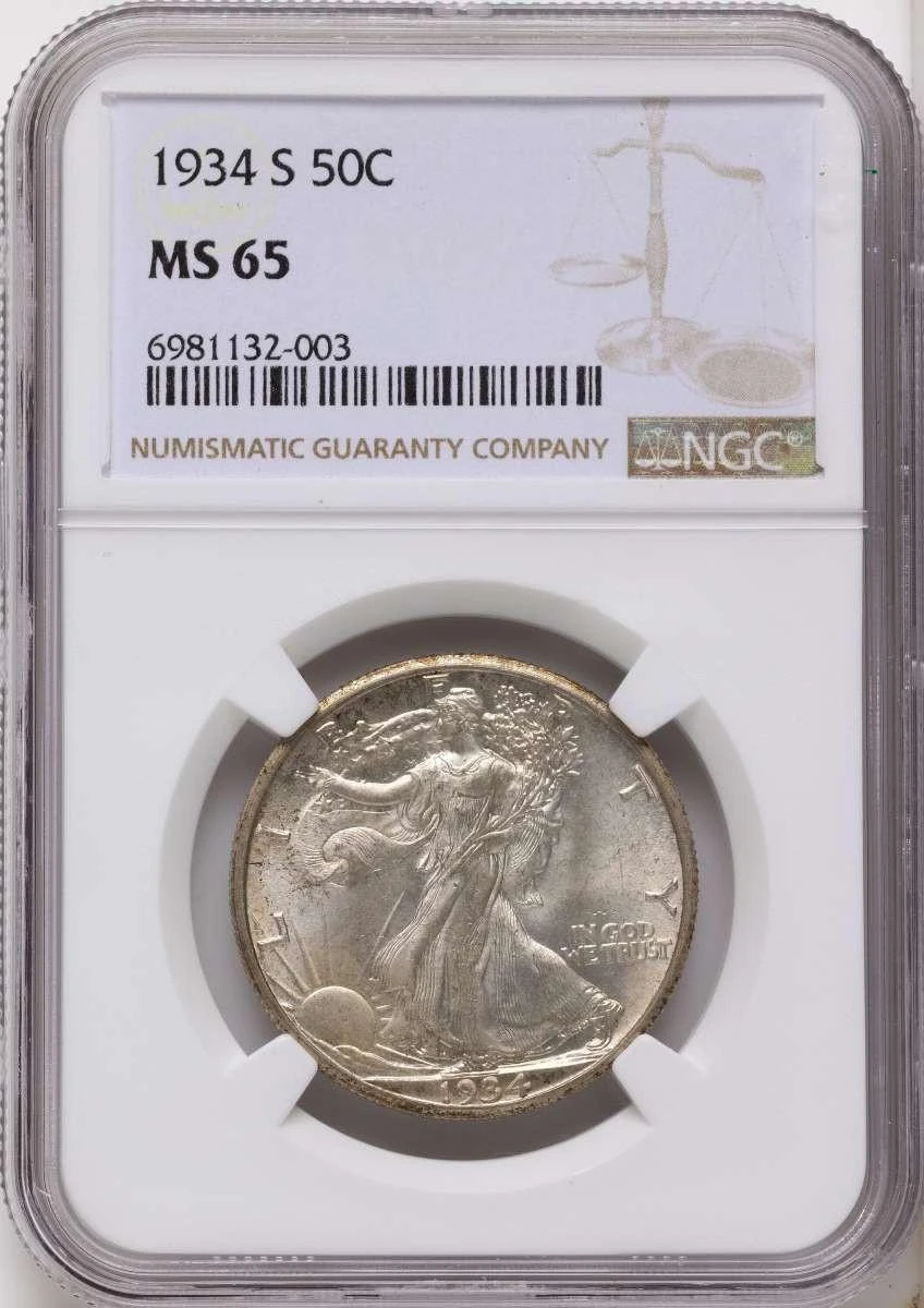 Bullionshark 1934-S 50C Walking Liberty Half Dollar Coin NGC MS65 - HAT789703003 