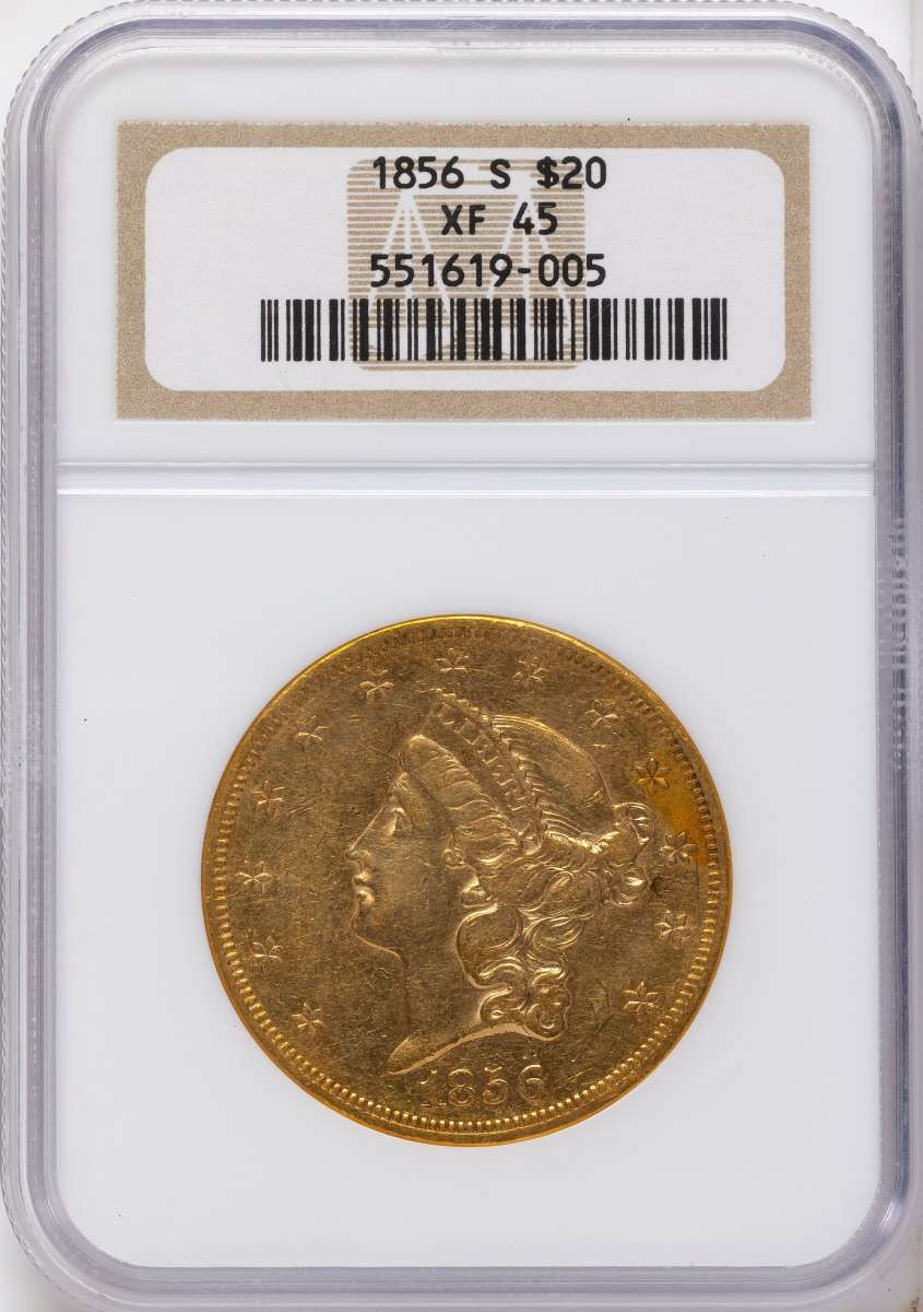 1856-S $20 Gold Liberty Double Eagle NGC XF45 coin front image