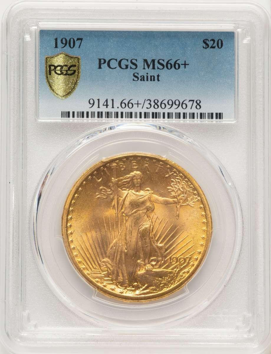 Bullionshark 1907 $20 Saint Gaudens Double Eagle PCGS MS66  + - HAT525080010 