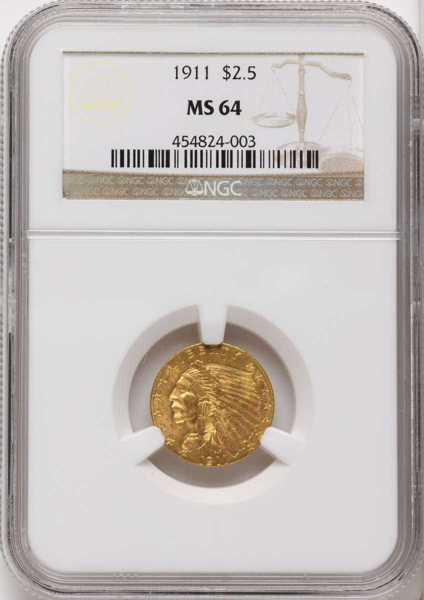 1911 $2.5 Indian Gold Quarter Eagle Coin NGC MS64 coin front image