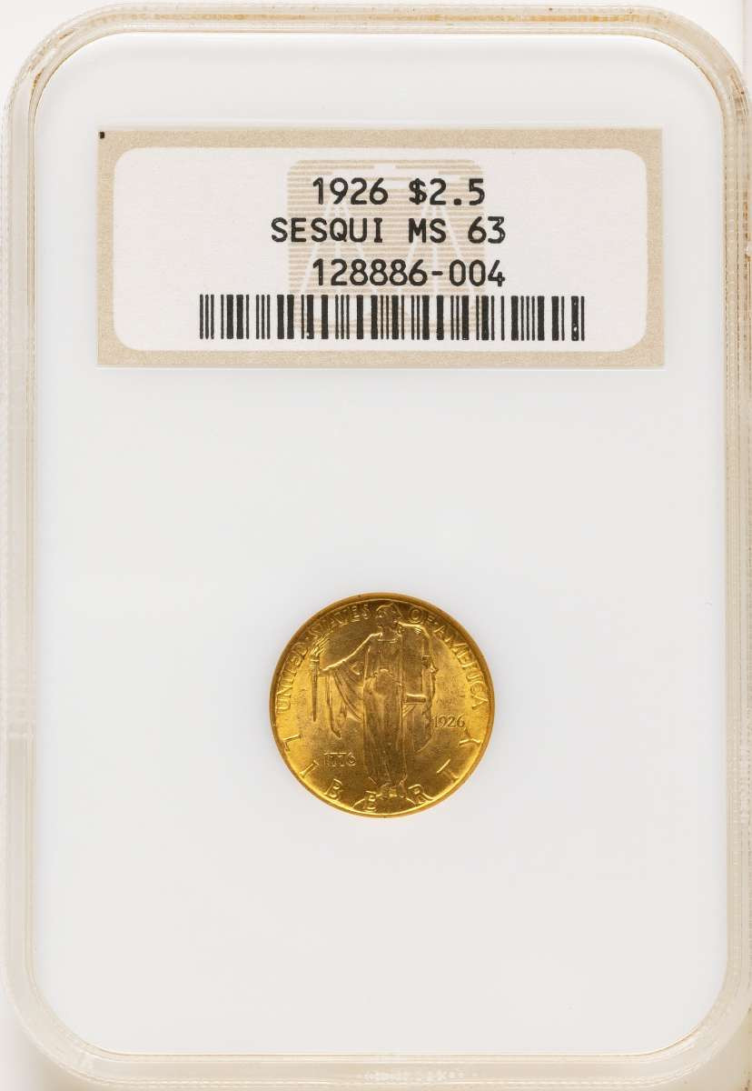 1926 $2.5 Commemorative Gold Coin NGC MS63   Sesquicentennial Quarter Eagle coin front image