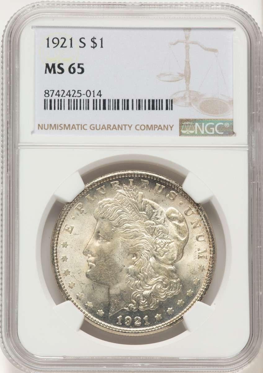 1921-S S$1 Morgan Silver Dollar Coin NGC MS65 coin front image