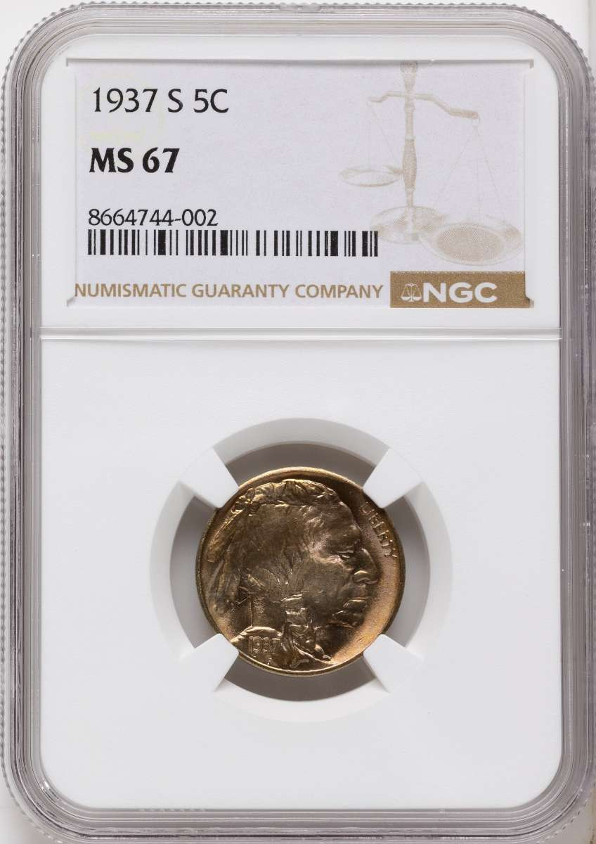 1937-S 5C Buffalo Nickel Coin NGC MS67 coin front image