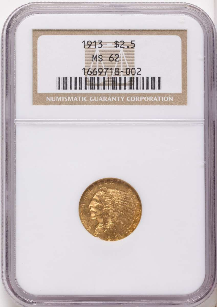 Bullionshark 1913 $2.5 Indian Gold Quarter Eagle Coin NGC MS62 - HAT789946019 