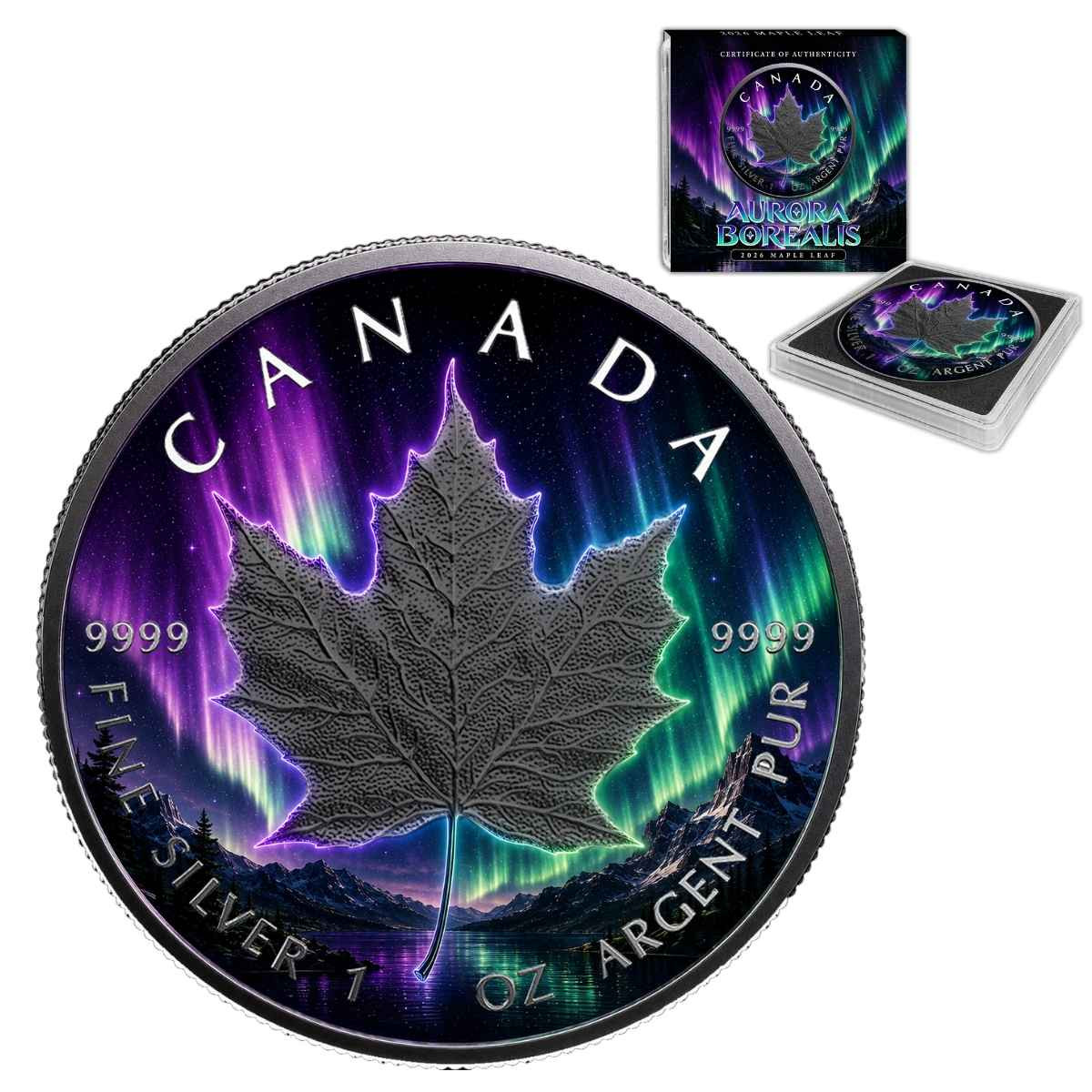  2026 Silver Maple Leaf – Aurora Borealis - Colorized Limited Edition 1 of 500 