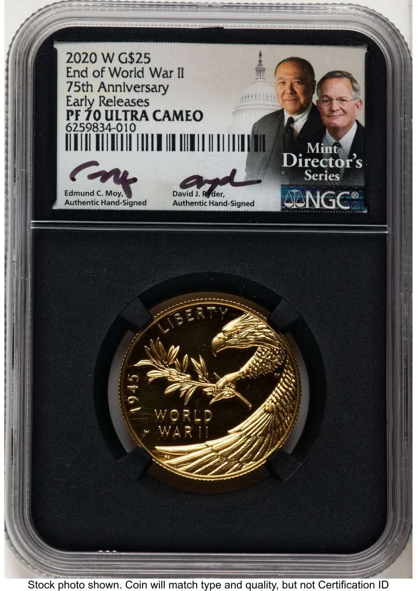 Bullionshark 2020-W $25 Proof Modern Bullion Coin NGC PF70   End of World War II 75th Anniversary Gold $25 - Early Releases - HAT506877007 