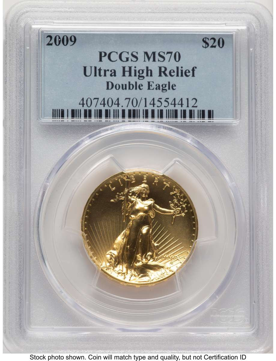 2009 $20 Gold High Relief Coin PCGS MS70   One-Ounce Gold Ultra  Twenty Dollar coin front image