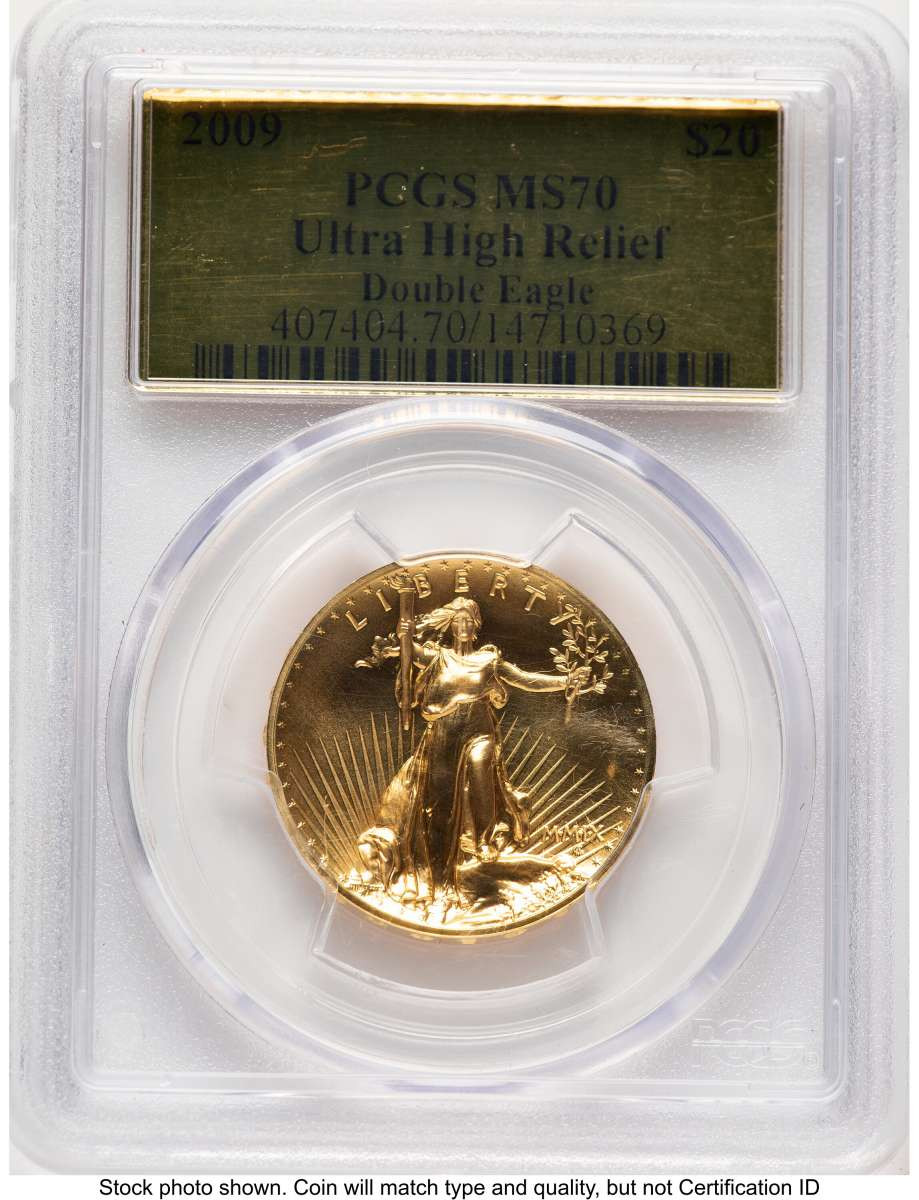 2009 $20 Gold High Relief Coin PCGS MS70   One-Ounce Gold Ultra  Twenty Dollar coin front image