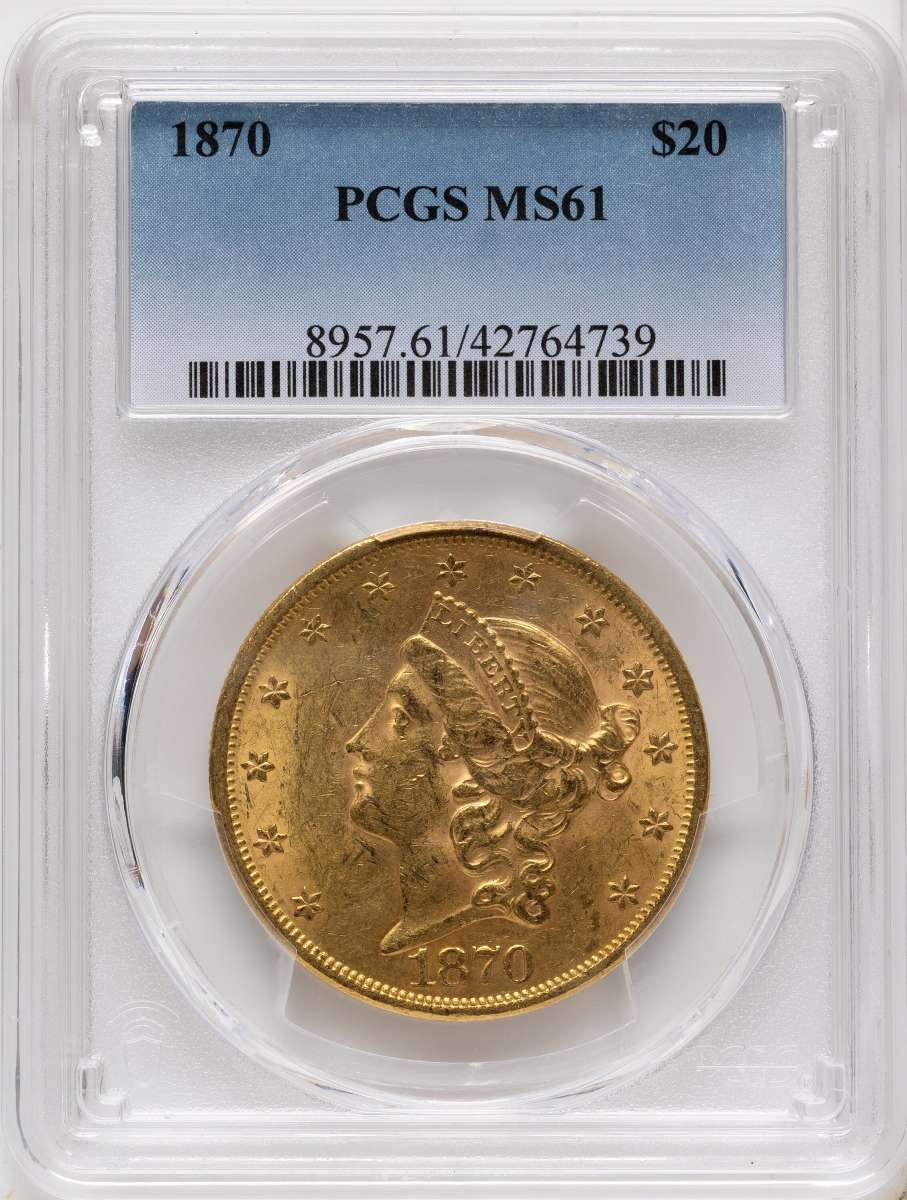 Bullionshark 1870 $20 Gold Liberty Double Eagle PCGS MS61 - HAT171509039 