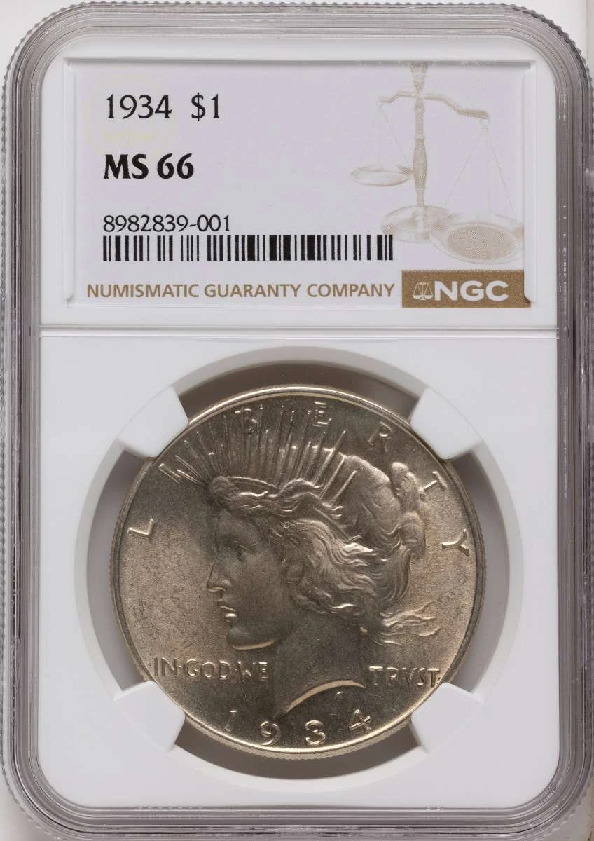 Bullionshark 1934 S$1 Peace Silver Dollar Coin NGC MS66 - HAT788990011 