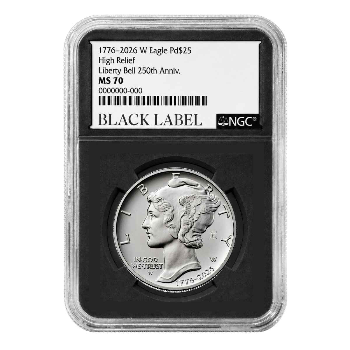  2026-W (1776-2026) $25 Dual Date Liberty Bell Privy Palladium Eagle NGC MS70 Black Label Limited Edition 1of 5 