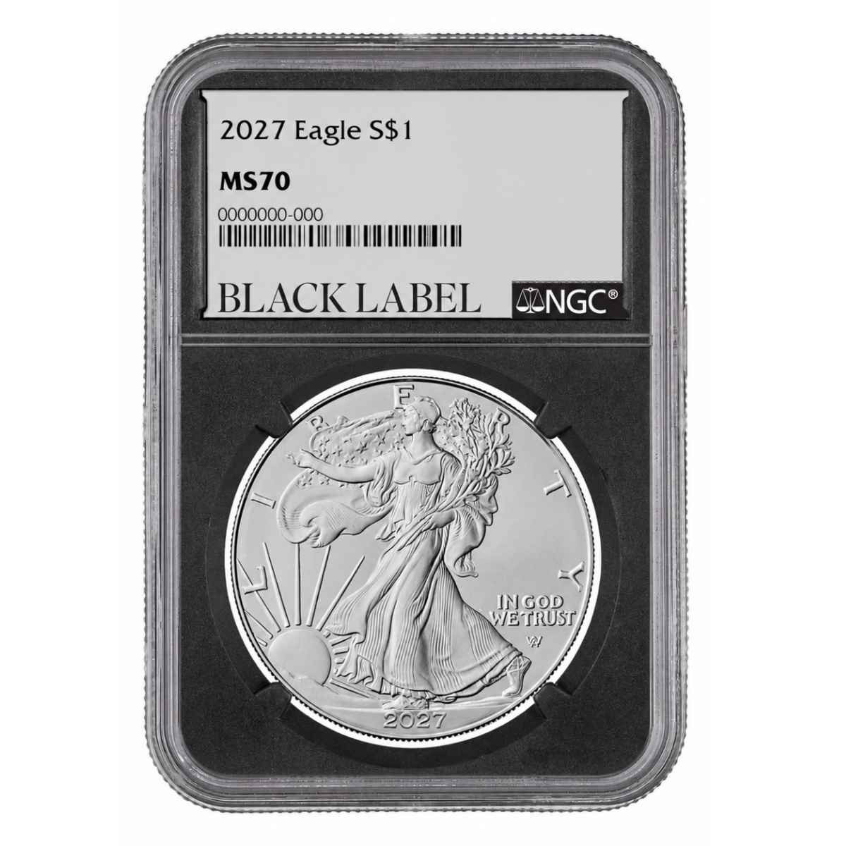 2027 $1 American Silver Eagle NGC MS70 Black Label w/Box & CoA (1