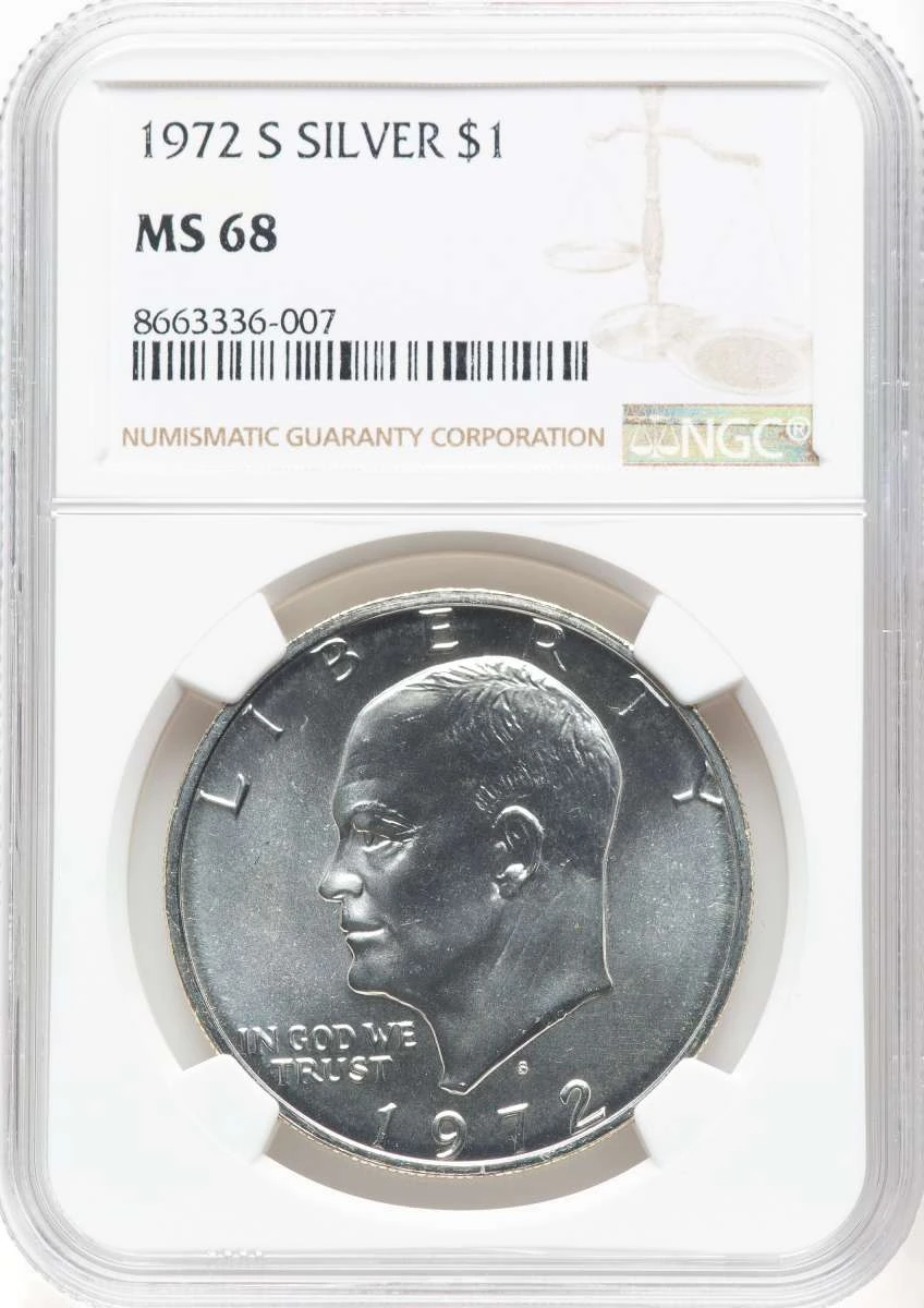 Bullionshark 1972-S S$1 Eisenhower Dollar Coin NGC MS68   Silver - HAT780452002 