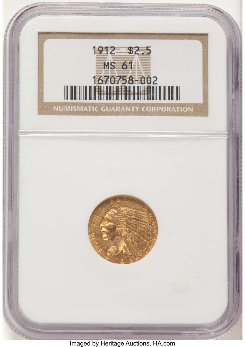 Bullionshark 1912 $2.5 Indian Gold Quarter Eagle Coin NGC MS61 - HAT790682015 