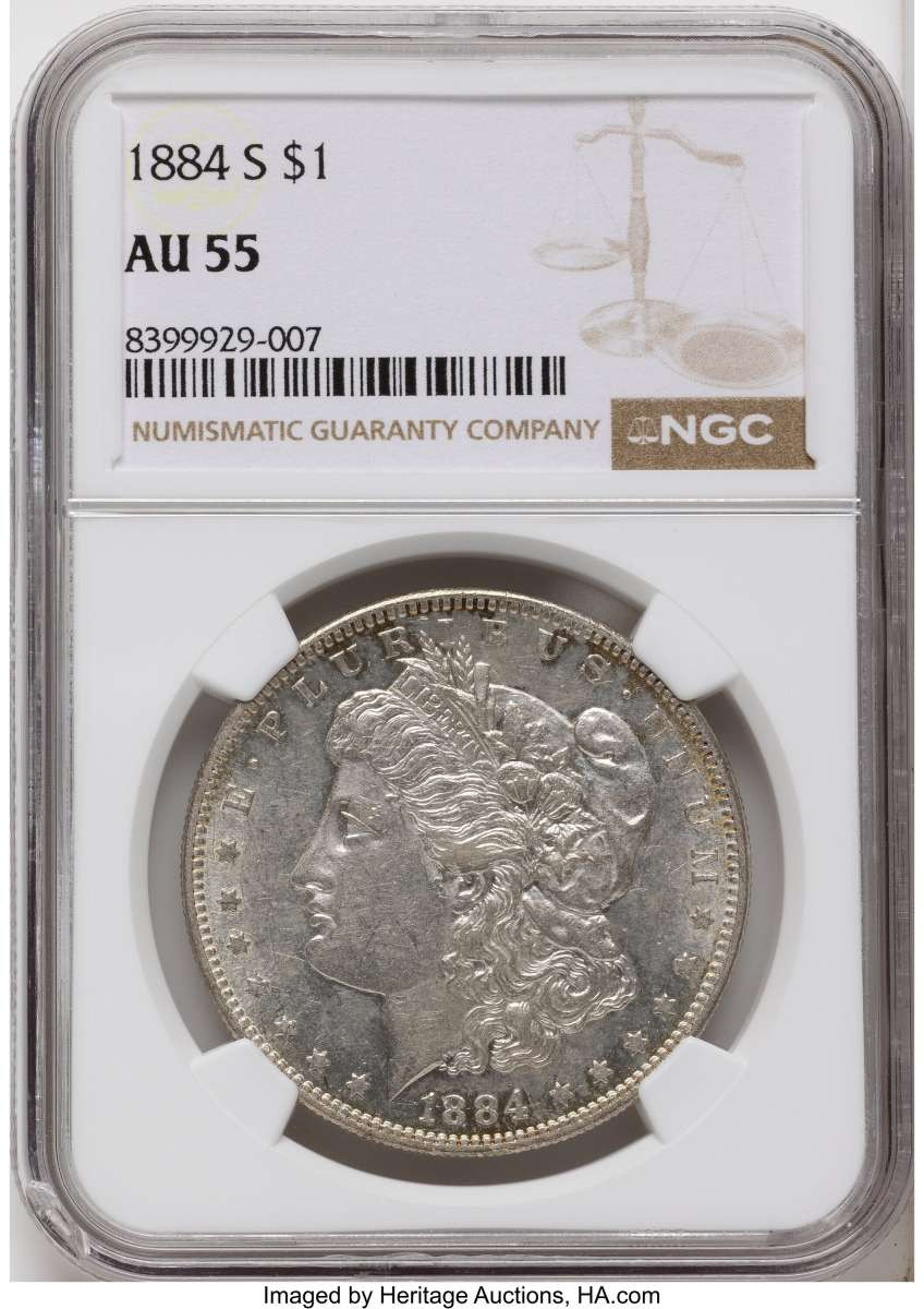 Bullionshark 1884-S S$1 Morgan Silver Dollar Coin NGC AU55 - HAT790324010 