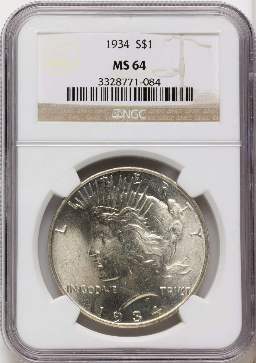 Bullionshark 1934 S$1 Peace Silver Dollar Coin NGC MS64 - HAT790682013 