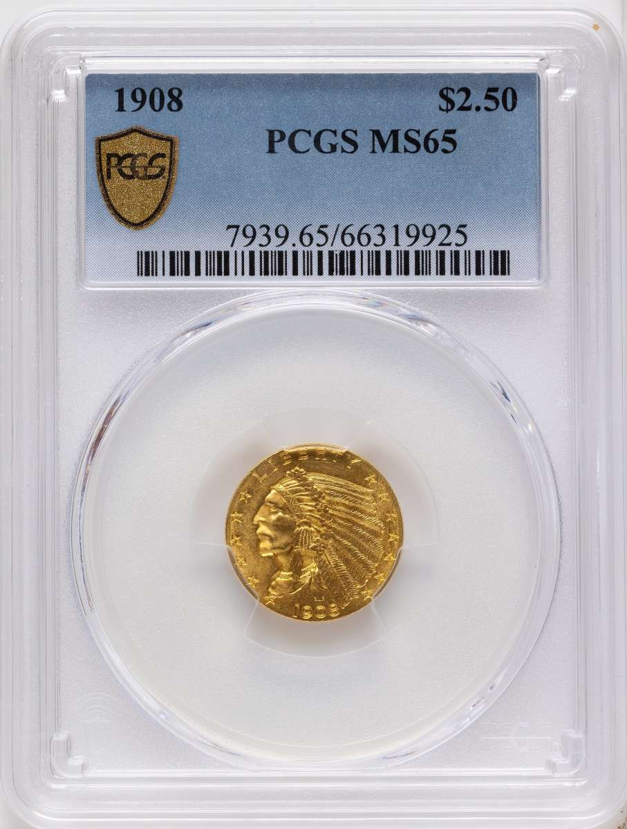 Bullionshark 1908 $2.5 Indian Gold Quarter Eagle Coin PCGS MS65 - HAT790067001 