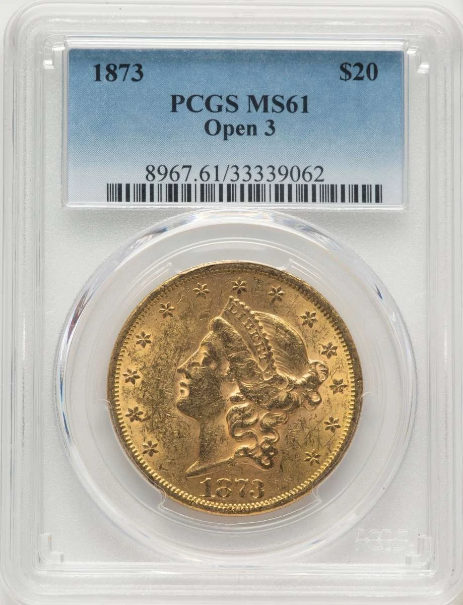 Bullionshark 1873 $20 Gold Liberty Double Eagle PCGS MS61   Open 3 - HAT785416005 