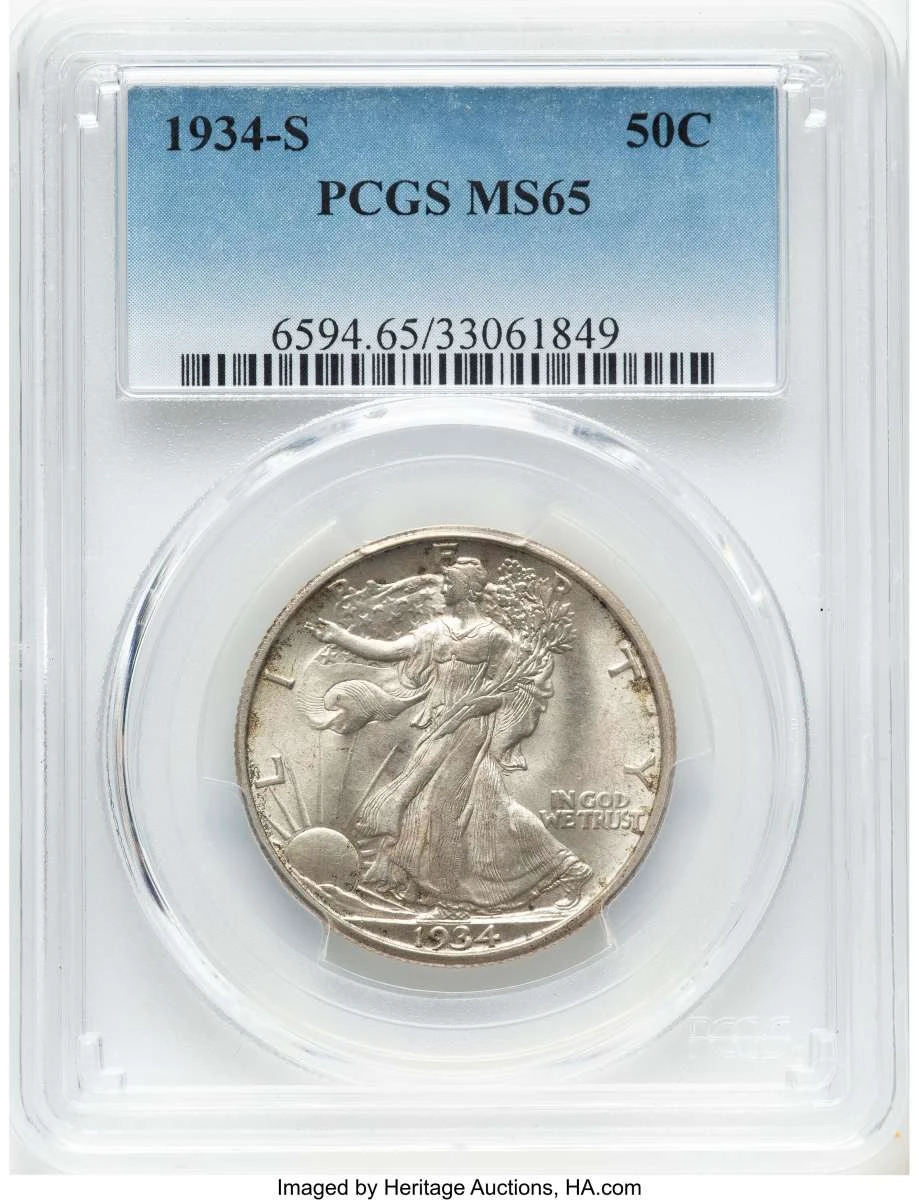 Bullionshark 1934-S 50C Walking Liberty Half Dollar Coin PCGS MS65 - HAT791027060 