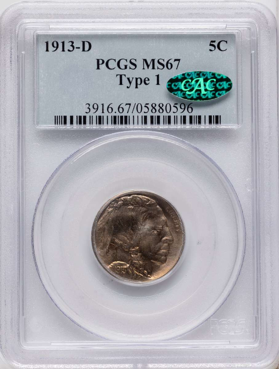 Bullionshark 1913-D 5C Buffalo Nickel Coin PCGS MS67  CAC  Type One - HAT791027051 