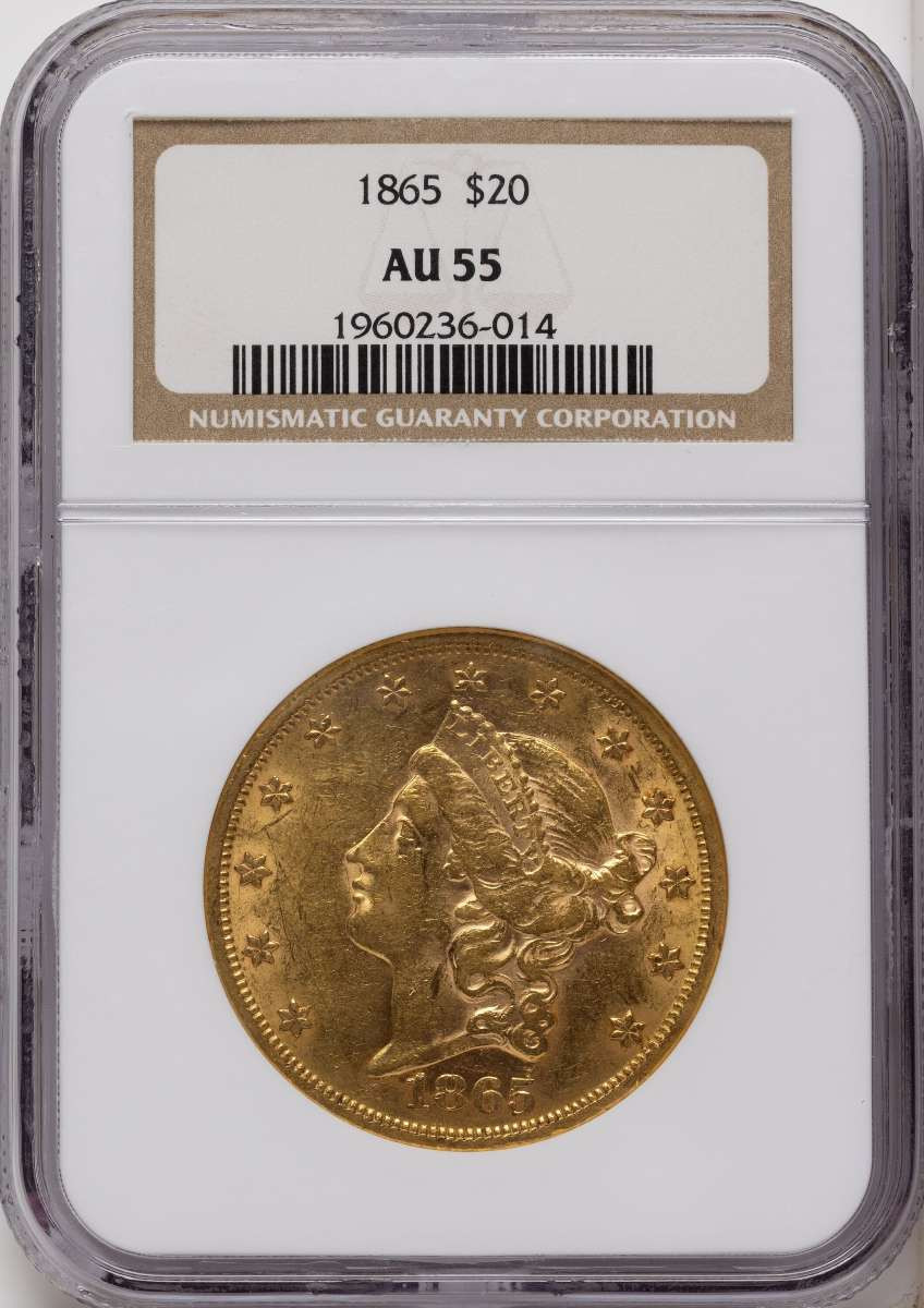 Bullionshark 1865 $20 Gold Liberty Double Eagle NGC AU55 - HAT790573024 