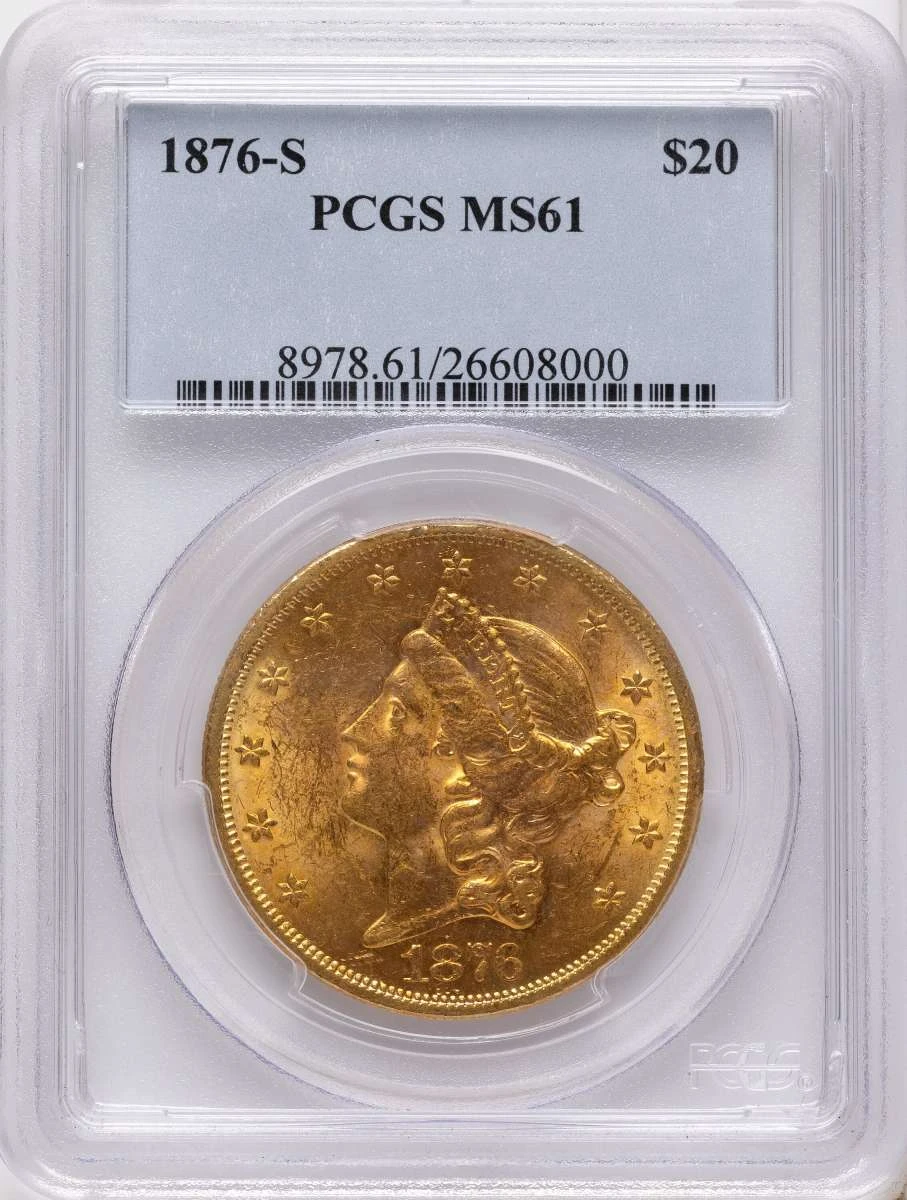 Bullionshark 1876-S $20 Gold Liberty Double Eagle PCGS MS61 - HAT508084008 