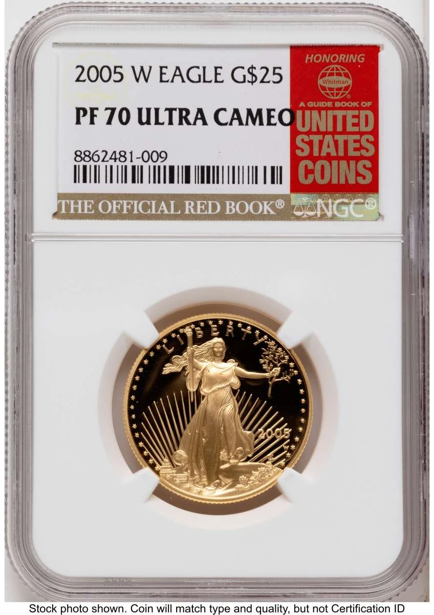 2005-W G$25 Proof 1/2 oz American Gold Eagle Coin NGC PF70 UCAM coin front image