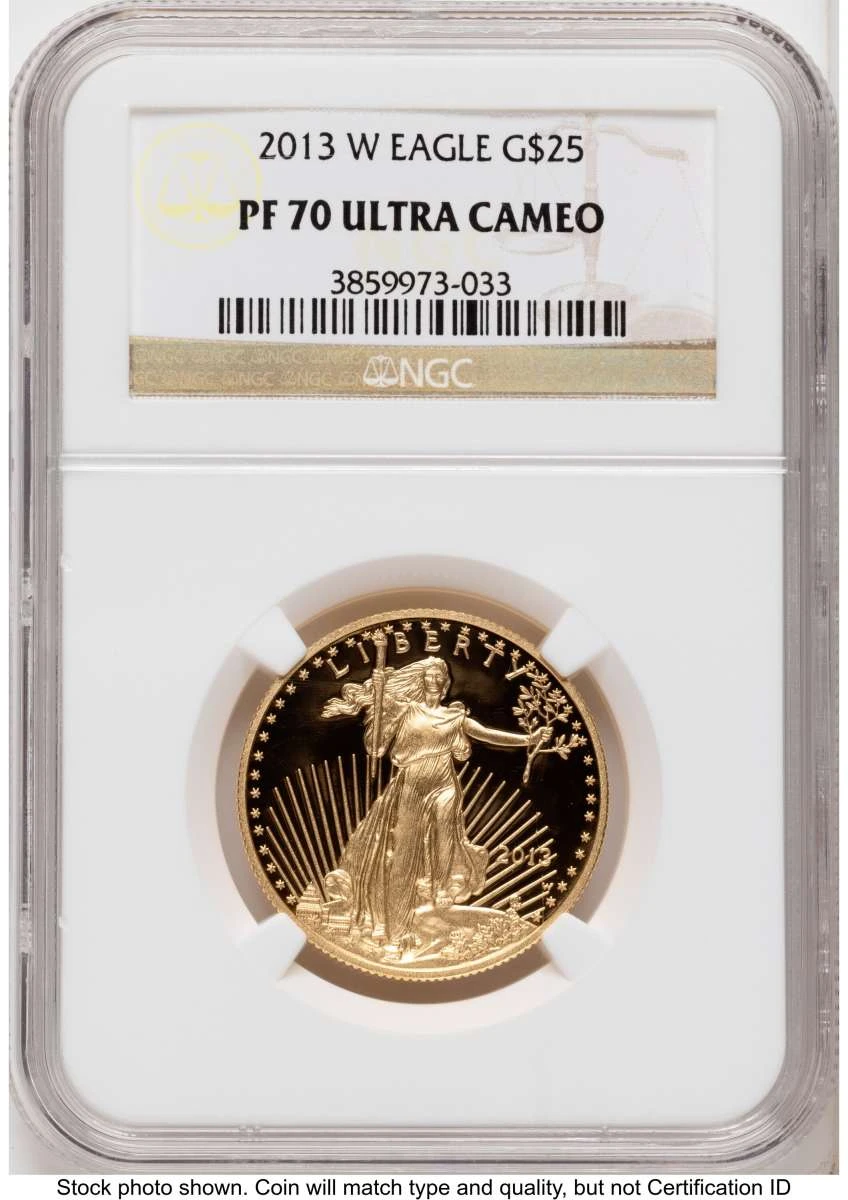 2013-W $25 Proof Modern Bullion Coin NGC PF70   Half-Ounce Gold American Eagle coin front image
