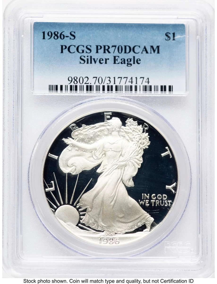 Bullionshark 1986-S S$1 Proof American Silver Eagle Coin PCGS PR70 DCAM - HAT773288032 