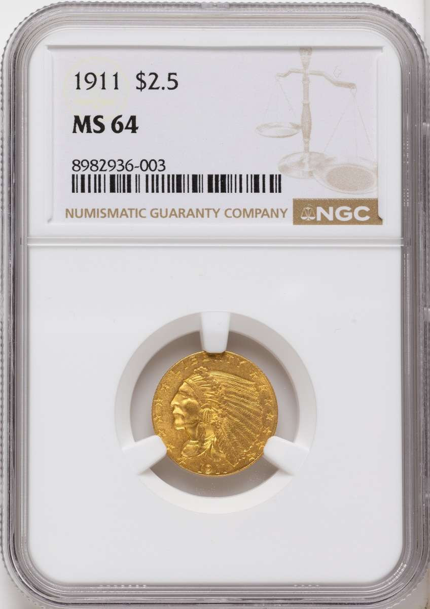 Bullionshark 1911 $2.5 Indian Gold Quarter Eagle Coin NGC MS64 - HAT785429012 