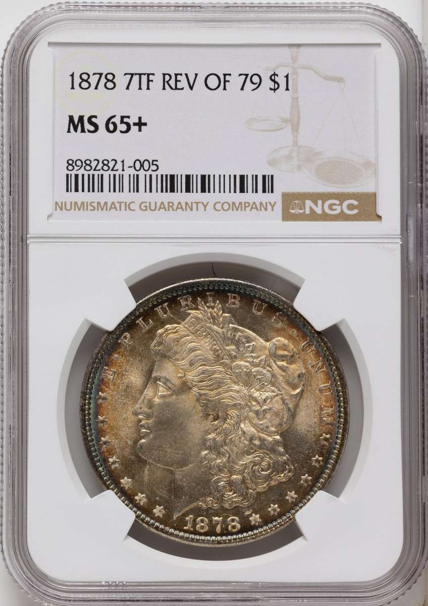 1878 7TF S$1 Morgan Silver Dollar Coin NGC MS65  +  Reverse of 1879 coin front image