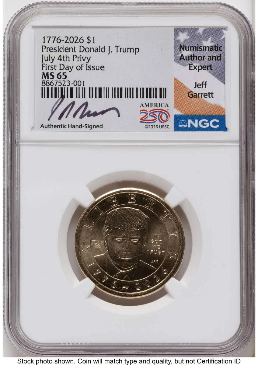 Bullionshark 2026 $1 Modern Bullion Coin NGC MS65   Donald J. Trump Semiquincentennial - July 4th Privy - HAT525414572 