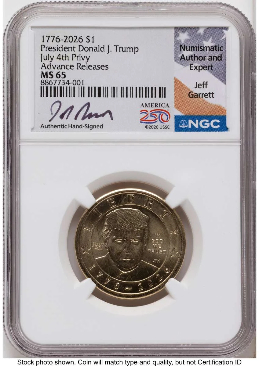 Bullionshark 2026 $1 Modern Bullion Coin NGC MS65   Donald J. Trump Semiquincentennial - July 4th Privy - HAT525414586 