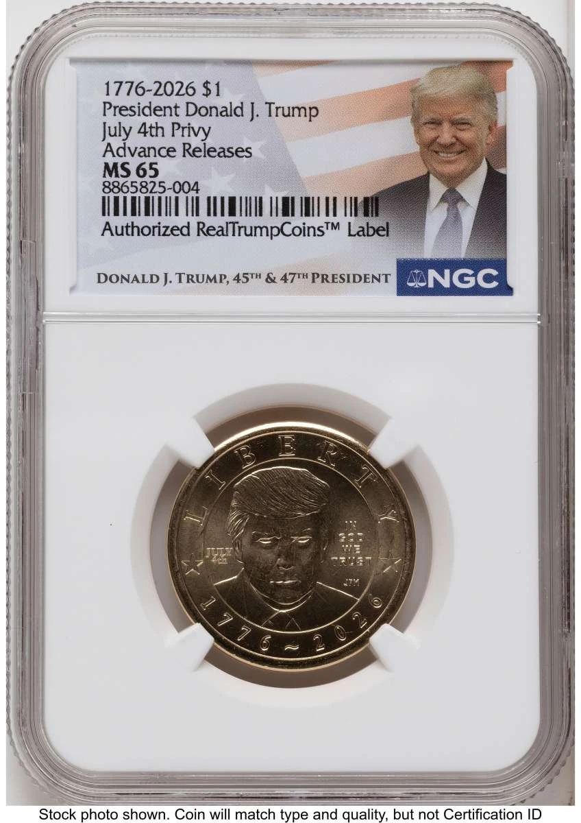 Bullionshark 2026 $1 Modern Bullion Coin NGC MS65   Donald J. Trump Semiquincentennial - July 4th Privy - HAT790625127 