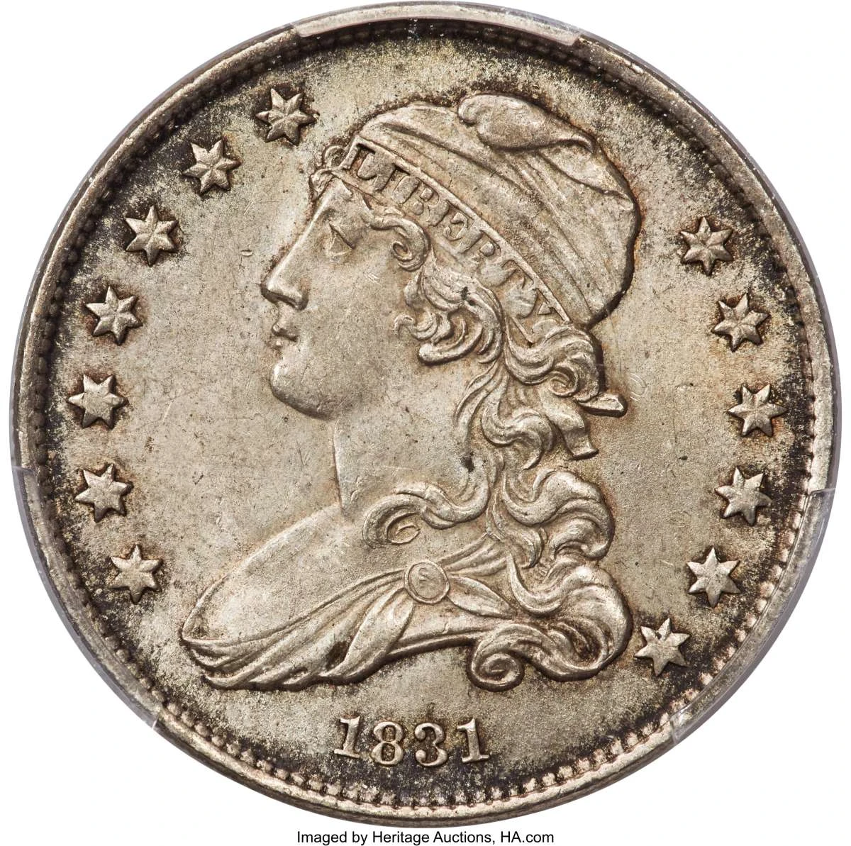 Bullionshark 1831 25C Bust Quarter Coin PCGS MS63  CAC +  Small Letters - B-4 - R.1 - HAT791027022 