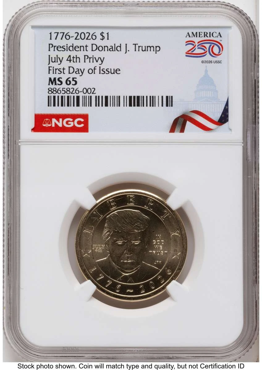 2026 $1 Modern Bullion Coin NGC MS65   Donald J. Trump Semiquincentennial - July 4th Privy coin front image