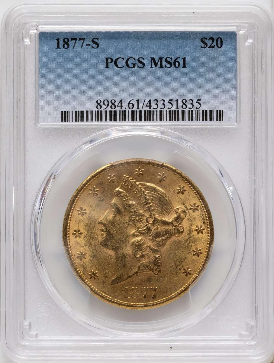 Bullionshark 1877-S $20 Gold Liberty Double Eagle PCGS MS61 - HAT789201011 