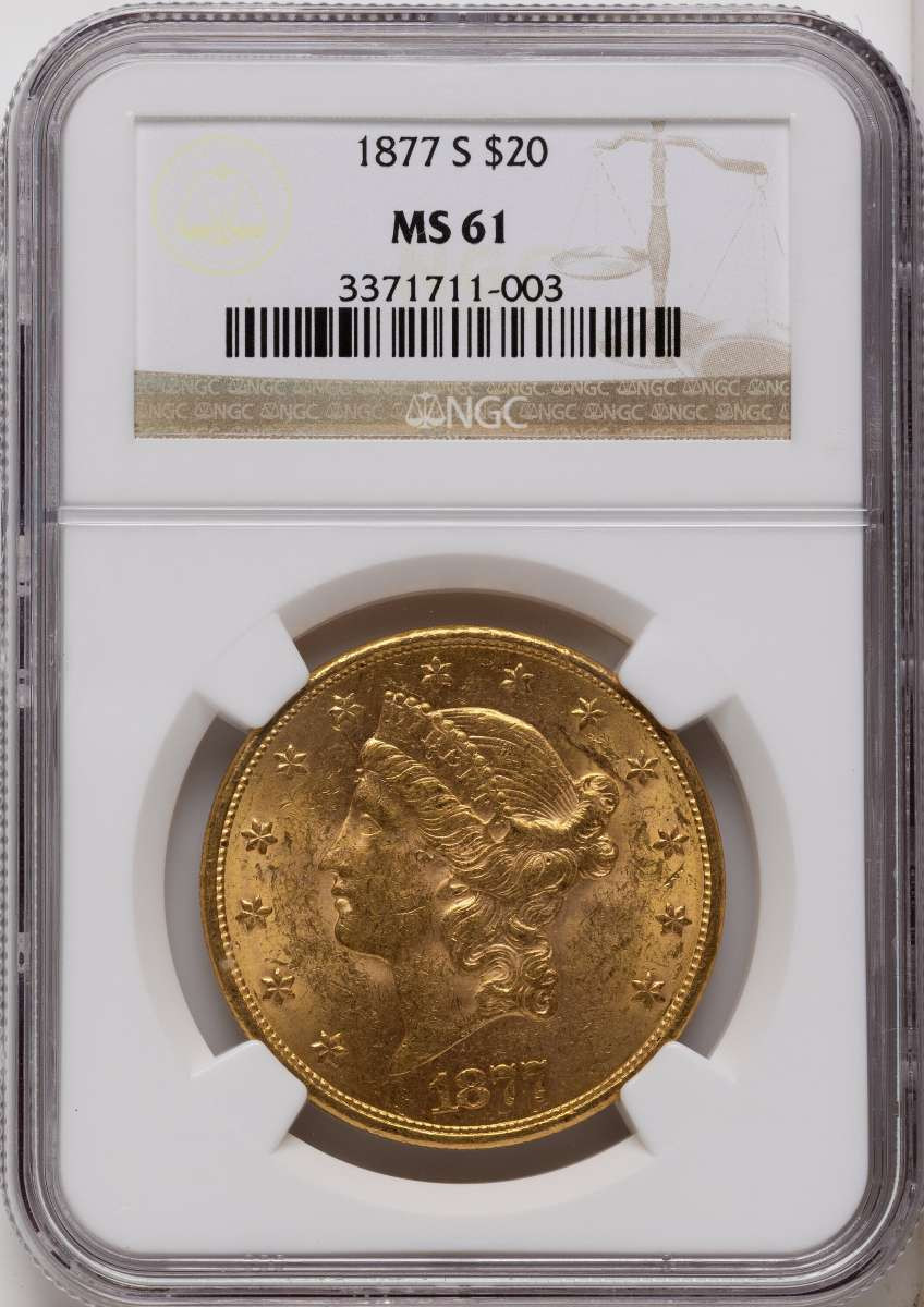 Bullionshark 1877-S $20 Gold Liberty Double Eagle NGC MS61 - HAT789201018 