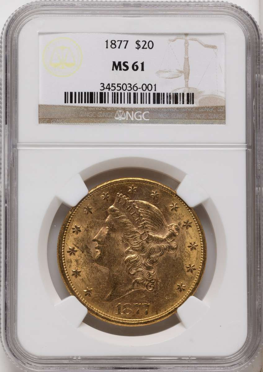 Bullionshark 1877 $20 Gold Liberty Double Eagle NGC MS61 - HAT789201019 