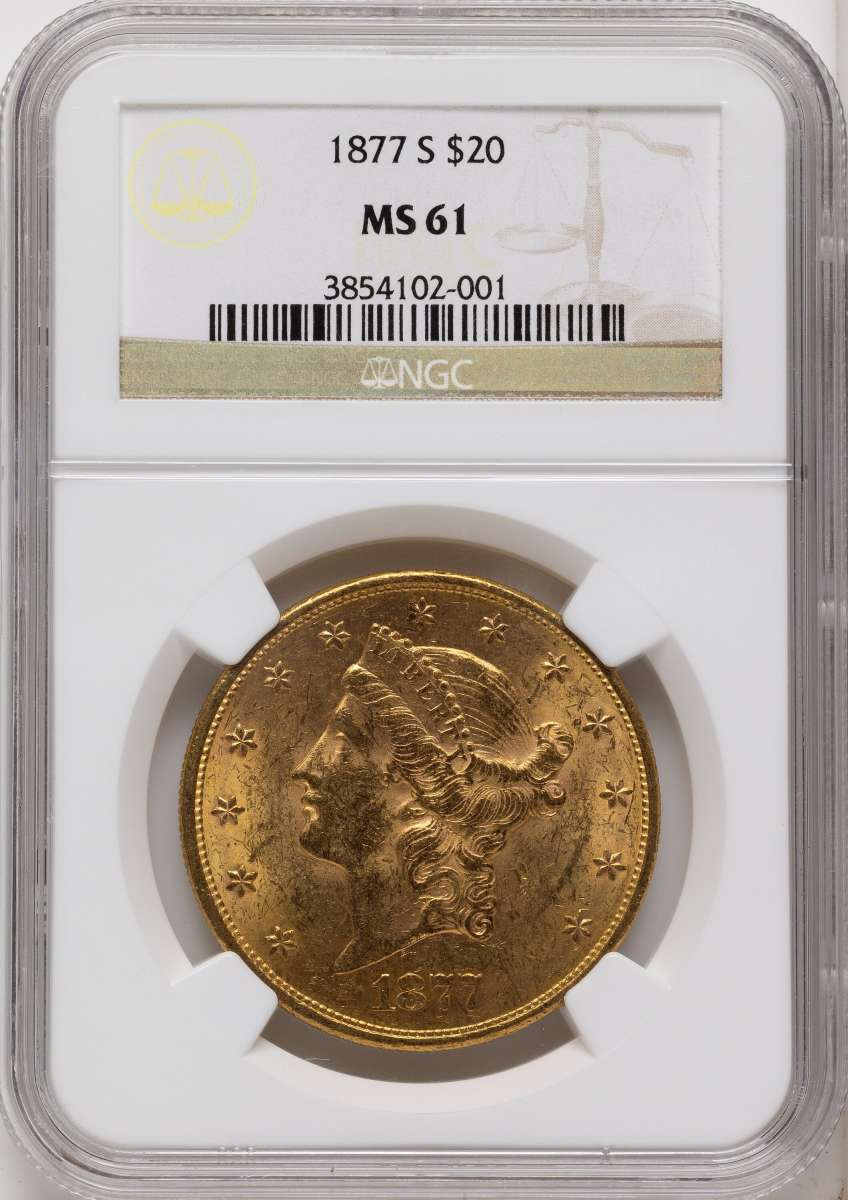 Bullionshark 1877-S $20 Gold Liberty Double Eagle NGC MS61 - HAT789201028 