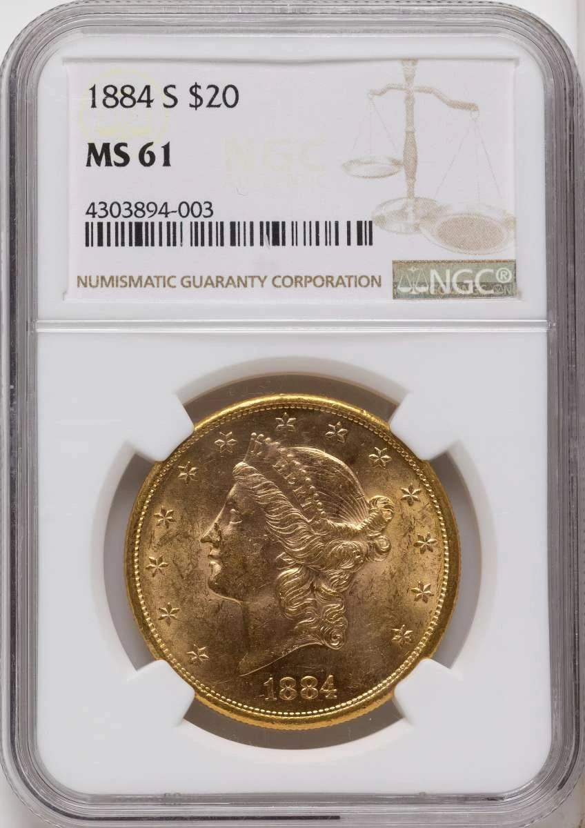 Bullionshark 1884-S $20 Gold Liberty Double Eagle NGC MS61 - HAT789201006 