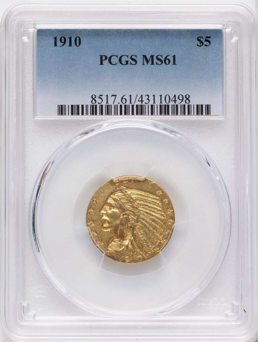 Bullionshark 1910 $5 Indian Gold Half Eagle Coin PCGS MS61 - HAT791040008 