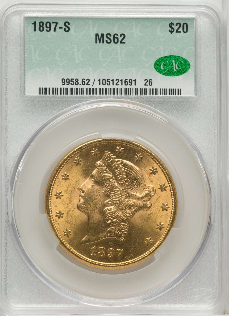 Bullionshark 1897-S $20 Gold Liberty Double Eagle CACG MS62 - HAT571935019 