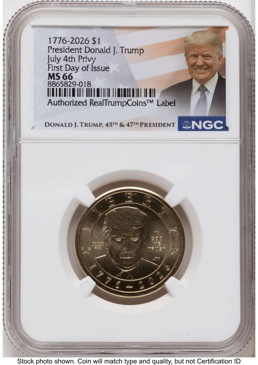 2026 $1 Modern Bullion Coin NGC MS66   Donald J. Trump Semiquincentennial - July 4th Privy coin front image